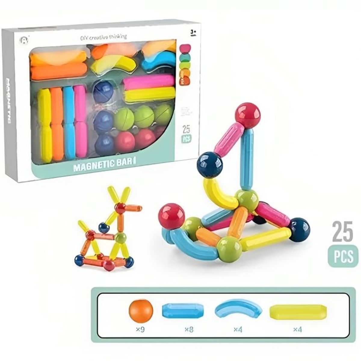 JUGANDO Y EDUCANDO - Kit Bloques De Construcción Magnéticos Para Niños 25 Pcs