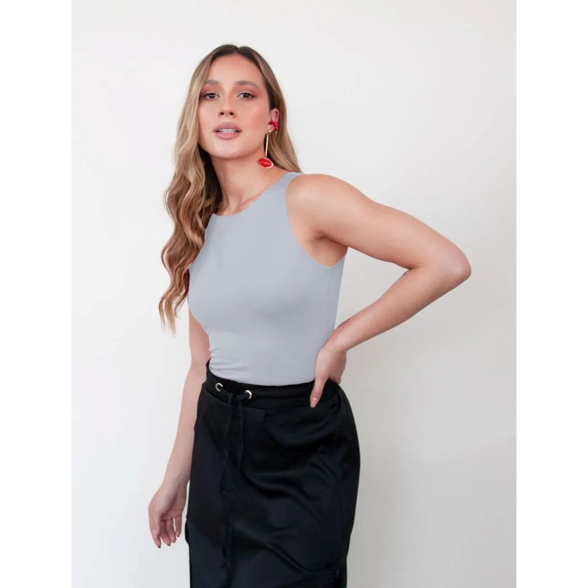 MOLGOA - Body para Mujer Blanco Cuello Redondo Manga Sisa - Simona Gris