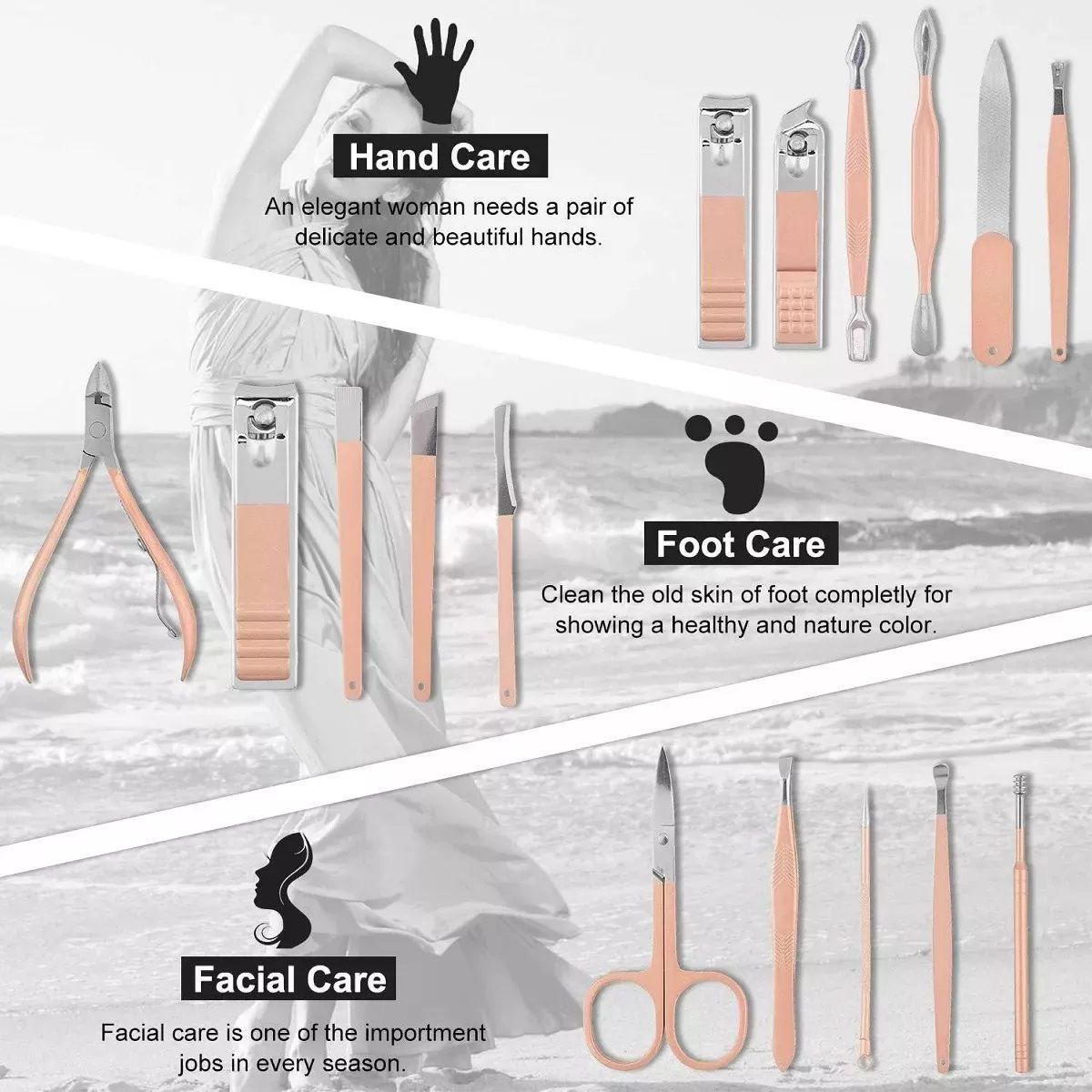 GENERICO - Set Manicure Pedicure Y Cuidado Facil 16 Piezas + Estuche