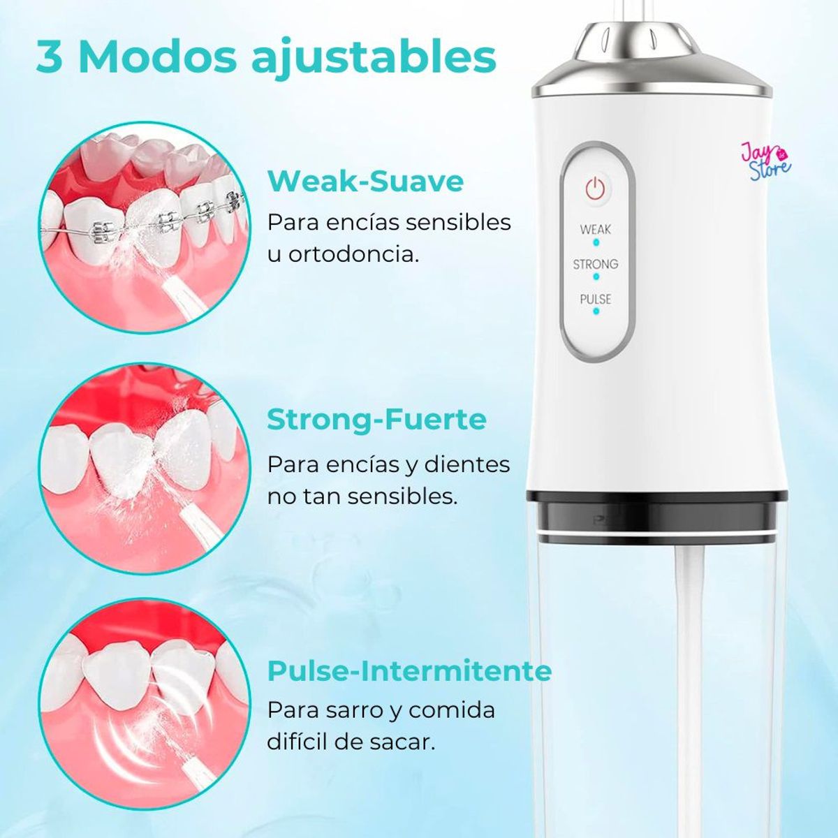 JAYSTORE - Irrigador Oral Recargable Limpiador Dental Higiene Cuidado Bucal IPX7