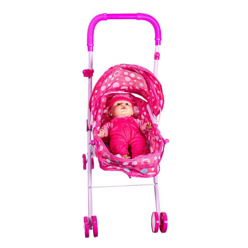 GENERICO - Muñeca bebé rosa con coche para niñas