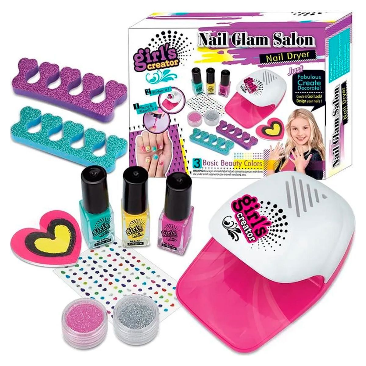 GENERICO - Set Nail Glam Decoración Salón Uñas Niñas Secador Girls Crea