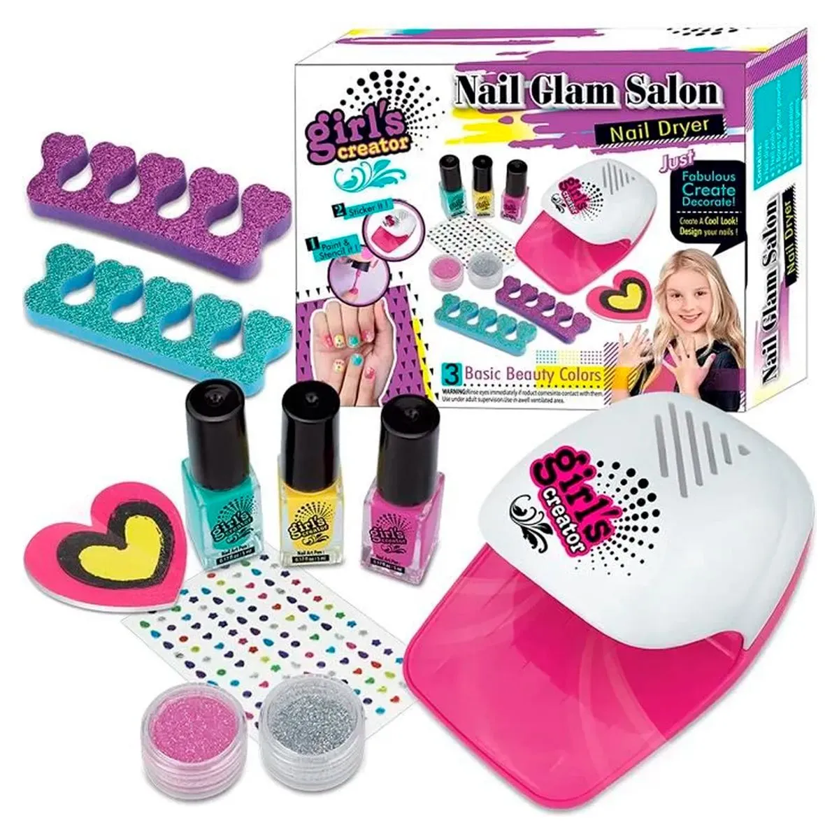 GENERICO - Set Nail Glam Decoración Salón Uñas Niñas Secador Girls Crea