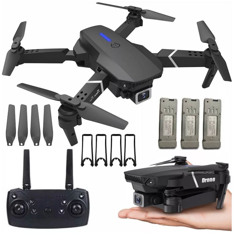ONE PIXEL - Drone Plegable Negro Doble Cámara Tres Baterias Y  Estuche