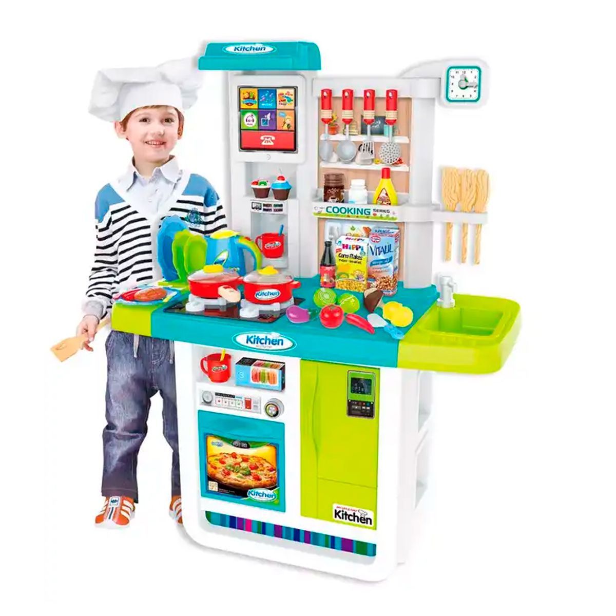 GENERICO - Cocina Grande Nevera Sonidos Agua 50 Accesorios Verde WDA23