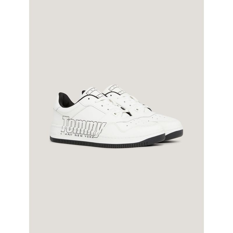 TOMMY HILFIGER - Tenis Cuero Con Logo A Contraste Hombre Blanco Tommy Hilfiger