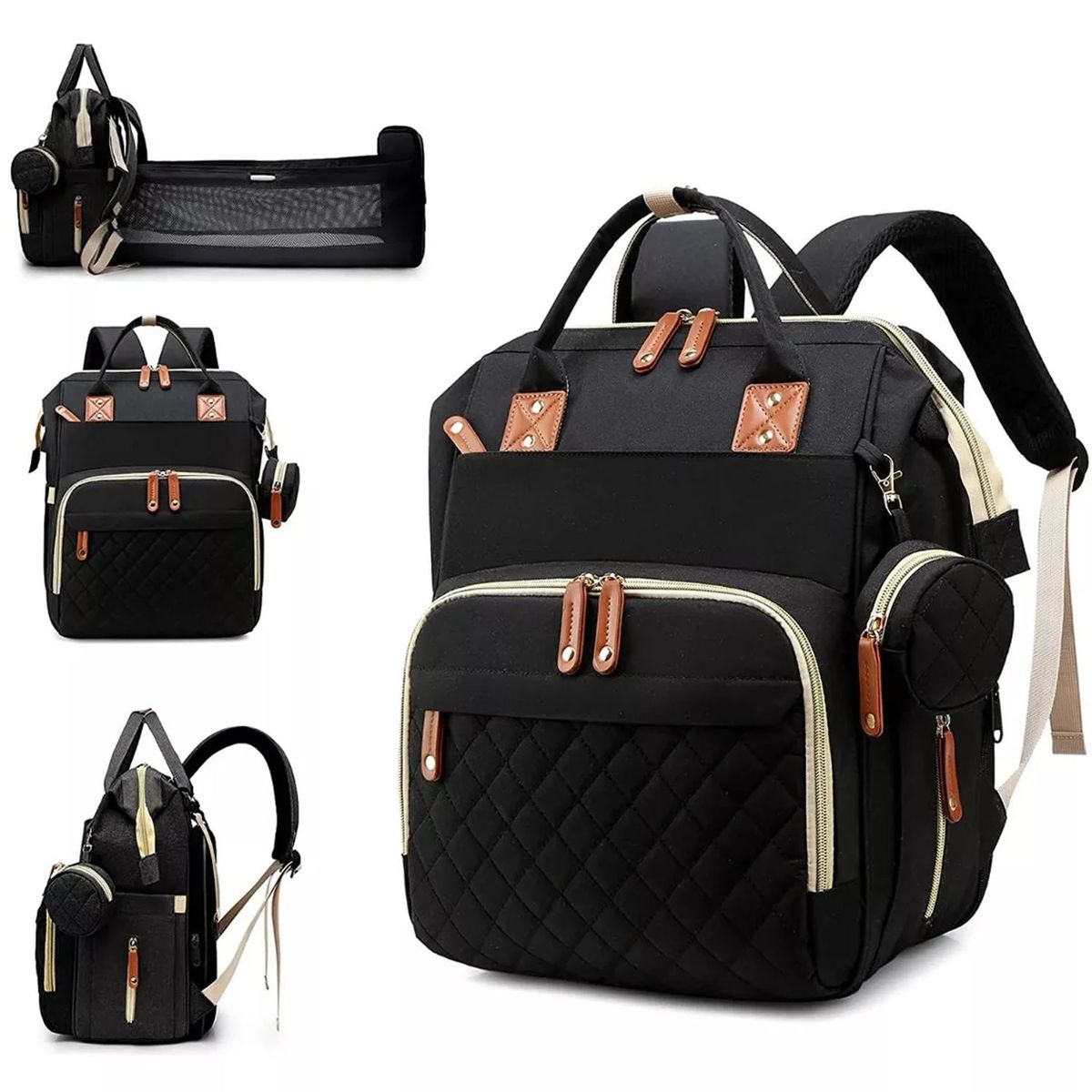 ONE PIXEL - Bolso Pañalera Con Cable Usb Y Monedero ONE PIXEL Negro