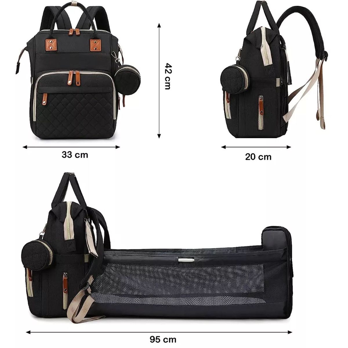 ONE PIXEL - Bolso Pañalera Con Cable Usb Y Monedero ONE PIXEL Negro