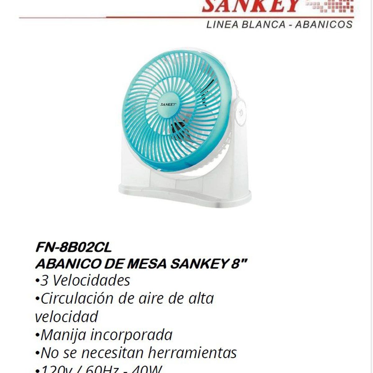 SANKEY - Ventilador de Escritorio 8 Pulgadas 40 W Sankey