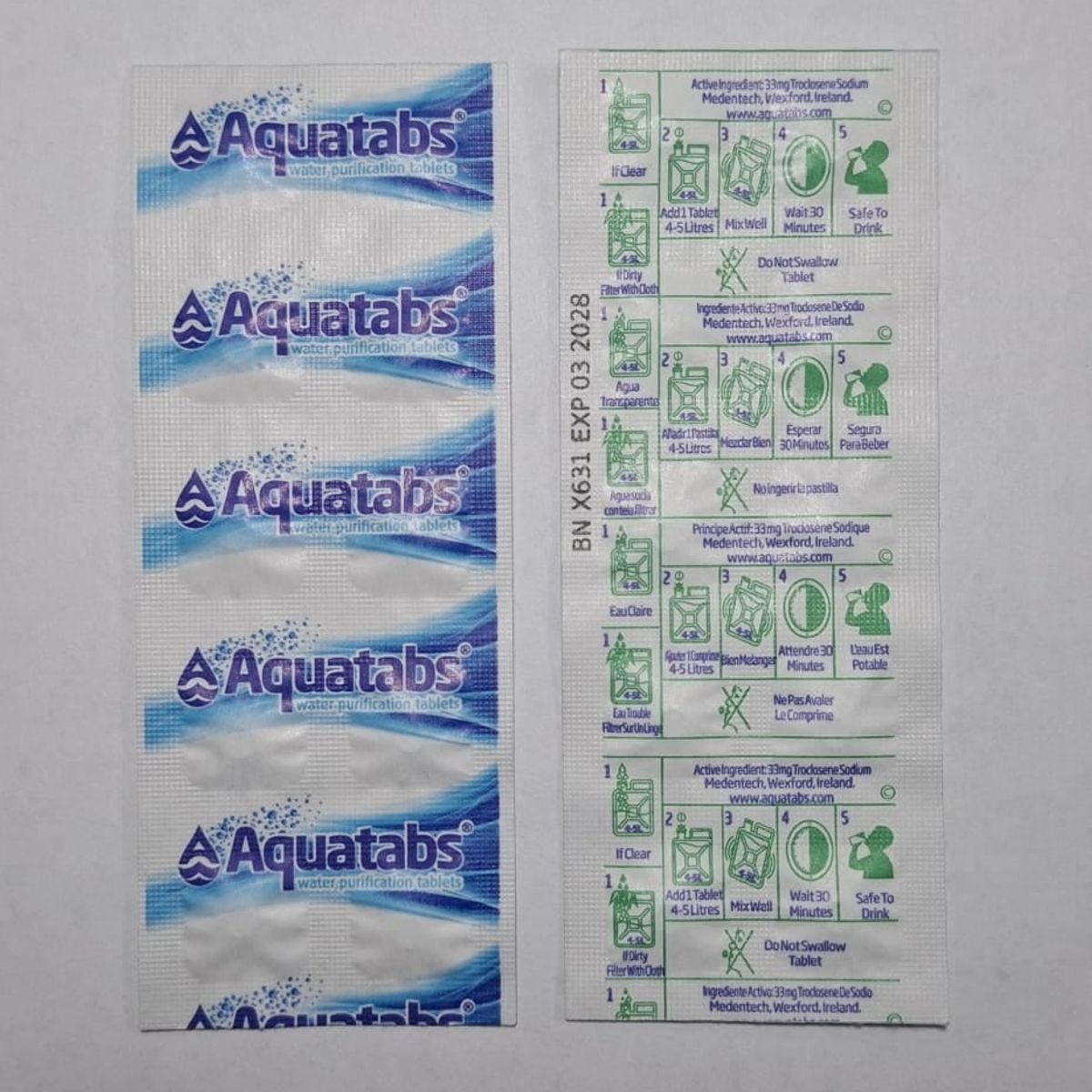AQUATABS - Tableta Pastilla Purificadora De Agua Aquatabs 1 X 5 Litros