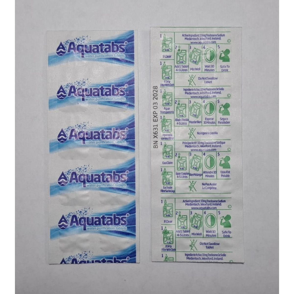 AQUATABS - Tableta Pastilla Purificadora De Agua Aquatabs 1 X 5 Litros