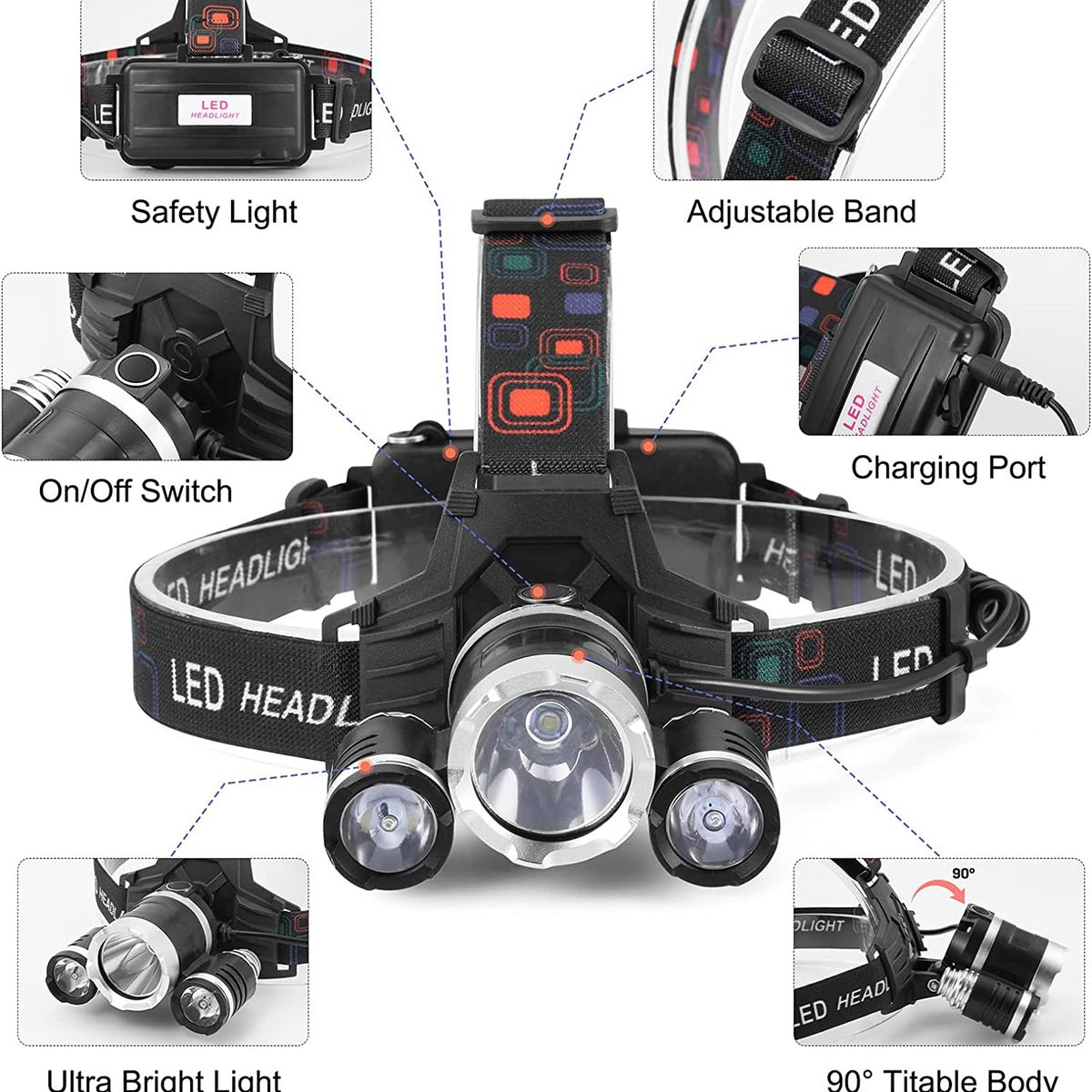 GENERICO - Linterna Led De Cabeza Recargable Tipo Minera 6000 Lumen