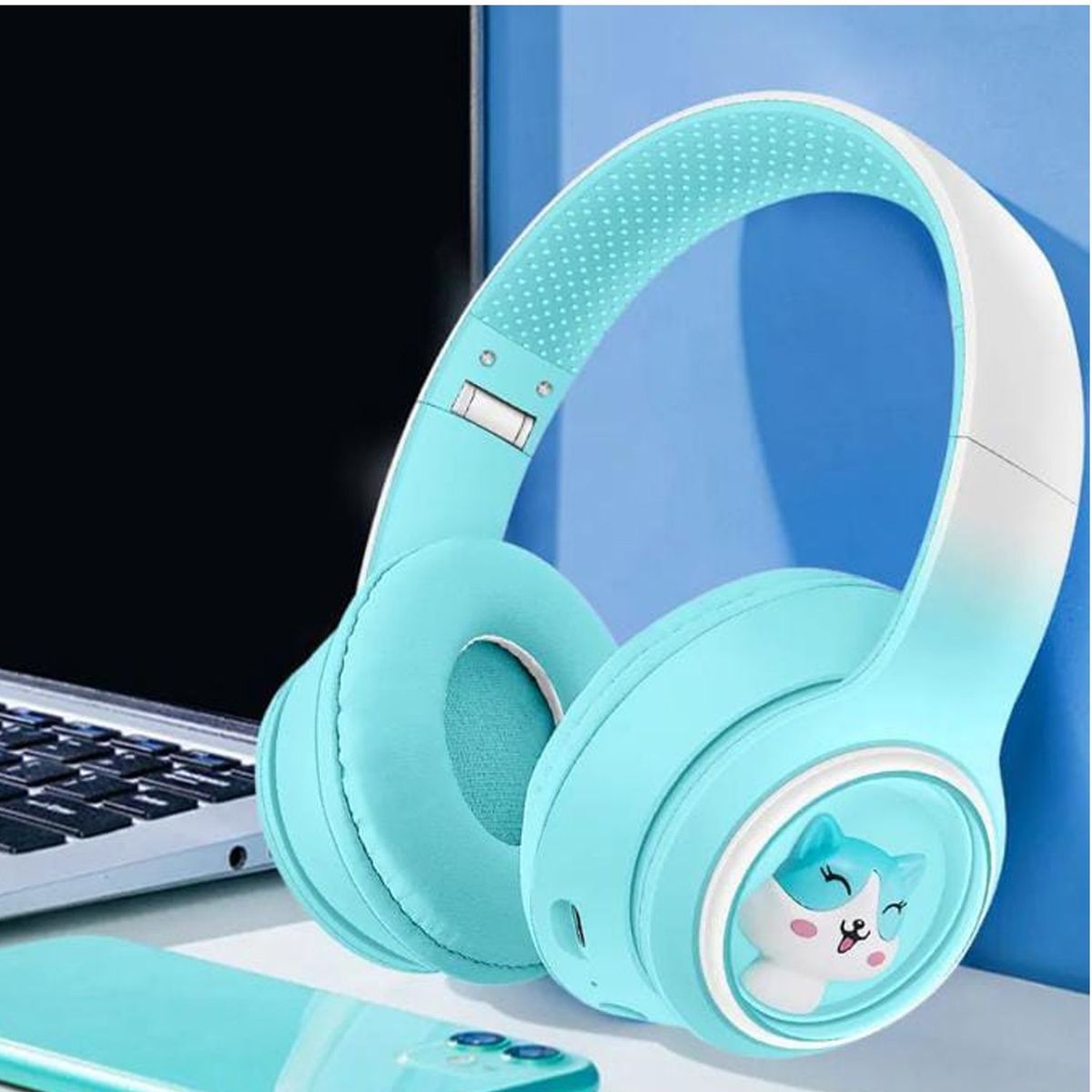 ONE PIXEL - Audifonos Diadema Bluetooth Figura Gatito Ajustable Musica AKZ-08 Az