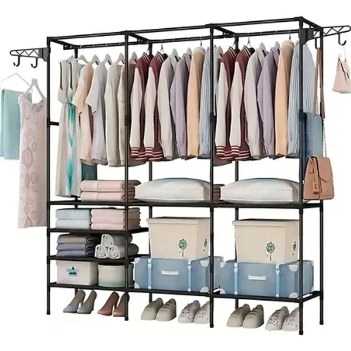 GENERICO - Closet Armario Estante Metálico 5 Niveles Con Perchero 3 cuerpos