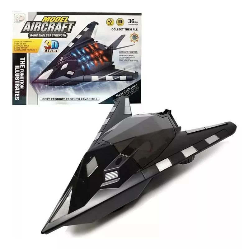 DAYOSHOP - Avión Militar F-117 Movimiento Sonido Luces Juguete bateria