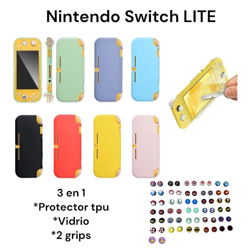 GENERICO - Protector Funda En Tpu Verde + Vidrio + 2 Grips Para Switch Lite