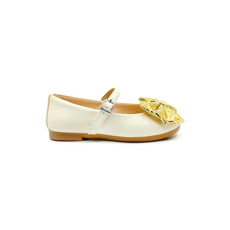 PAPOS - Baletas Bella Damita Beige y Dorado - Crema