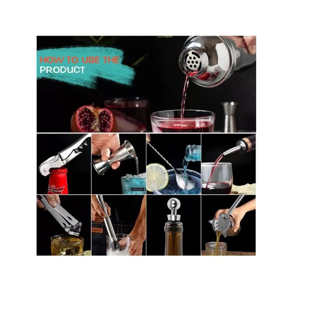 KIDSHOP - Set Bartender Kit Coctelera Vaso Preparar Bebibas Bar 13 Pza