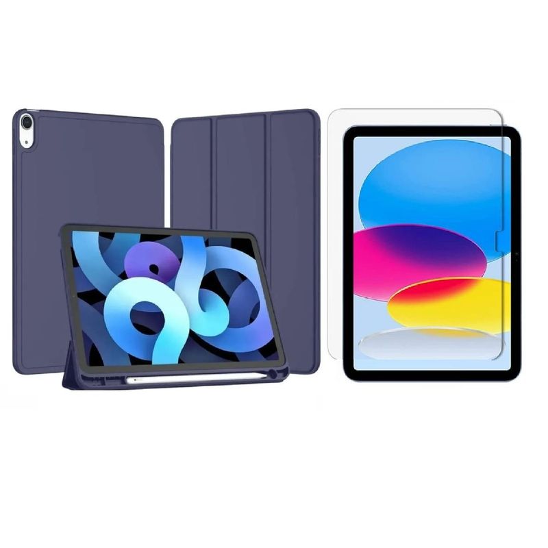 GENERICO - Forro smart case con soporte de lapiz + vidrio ipad 10 generación 10.9