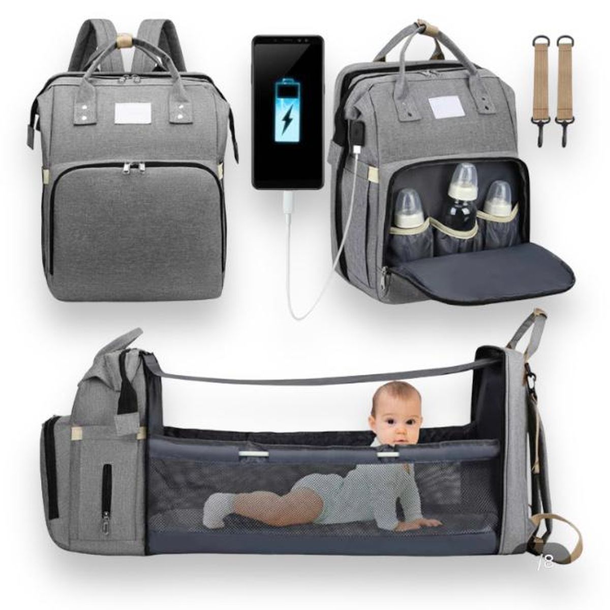 GENERICO - Morral Pañalera Tipo Cuna Con Cambiador De Bebe Plegable