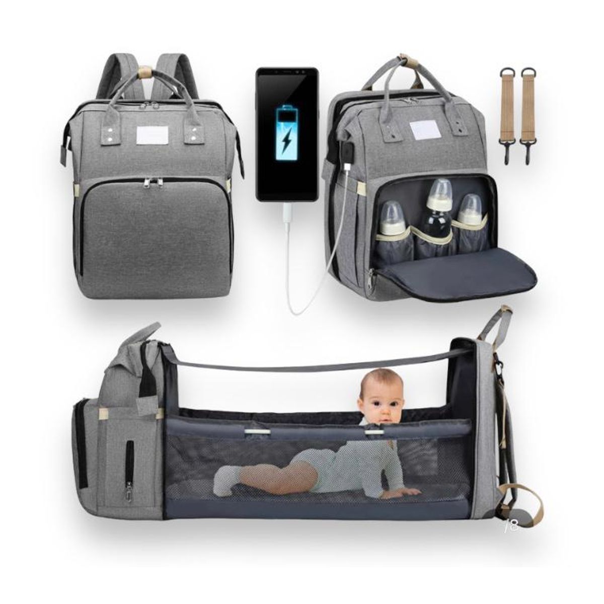 GENERICO - Morral Pañalera Tipo Cuna Con Cambiador De Bebe Plegable