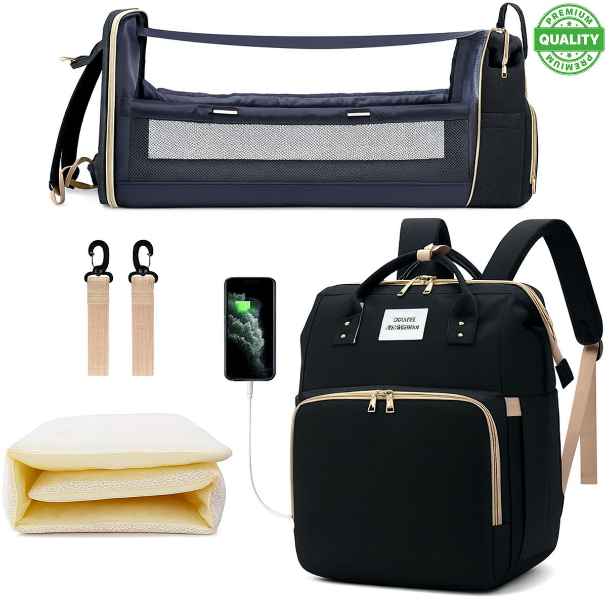 ONE PIXEL - Mochila Morral Pañalera Para Bebe Multifuncional Cuna Portatil Cambiador  Negro