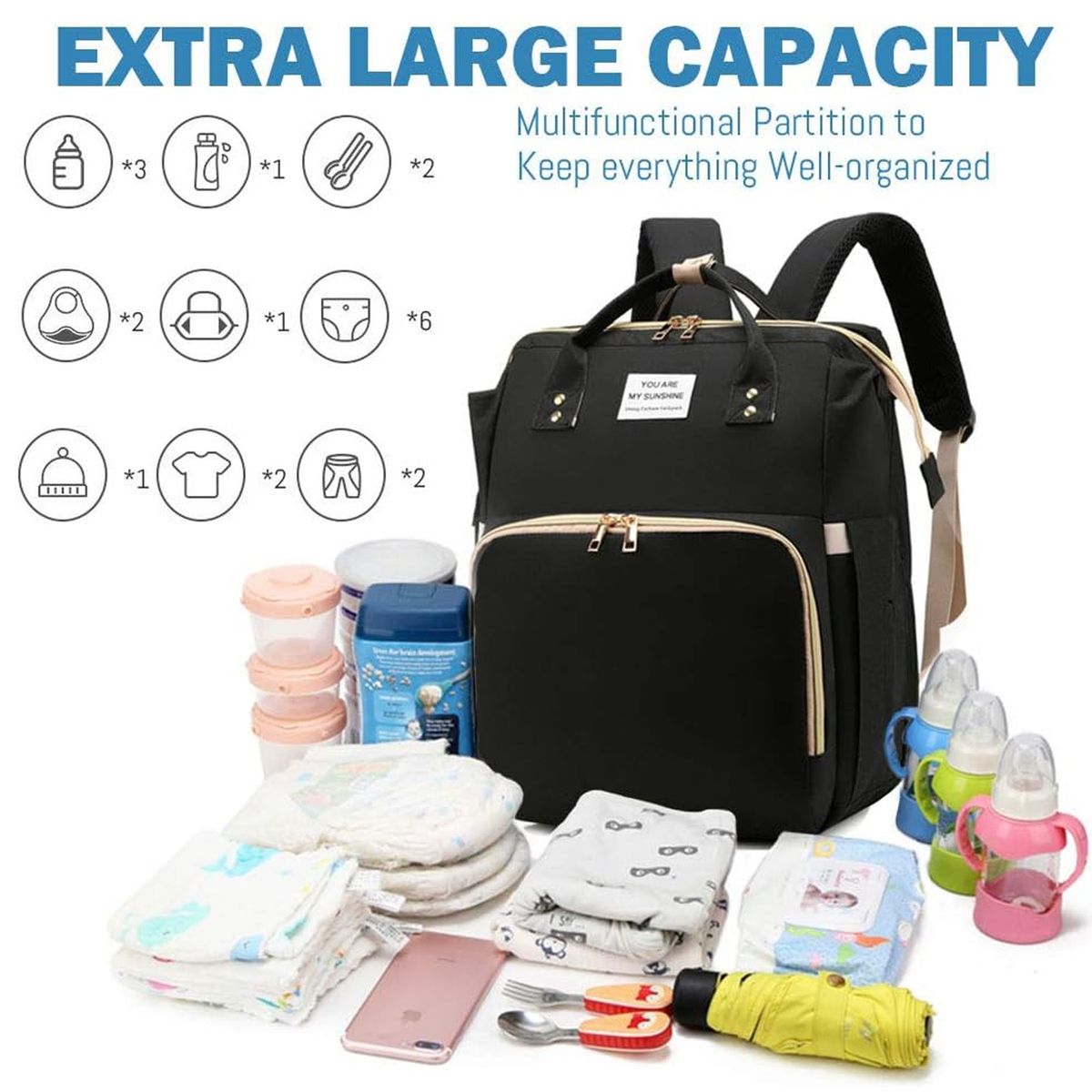 ONE PIXEL - Mochila Morral Pañalera Para Bebe Multifuncional Cuna Portatil Cambiador  Negro