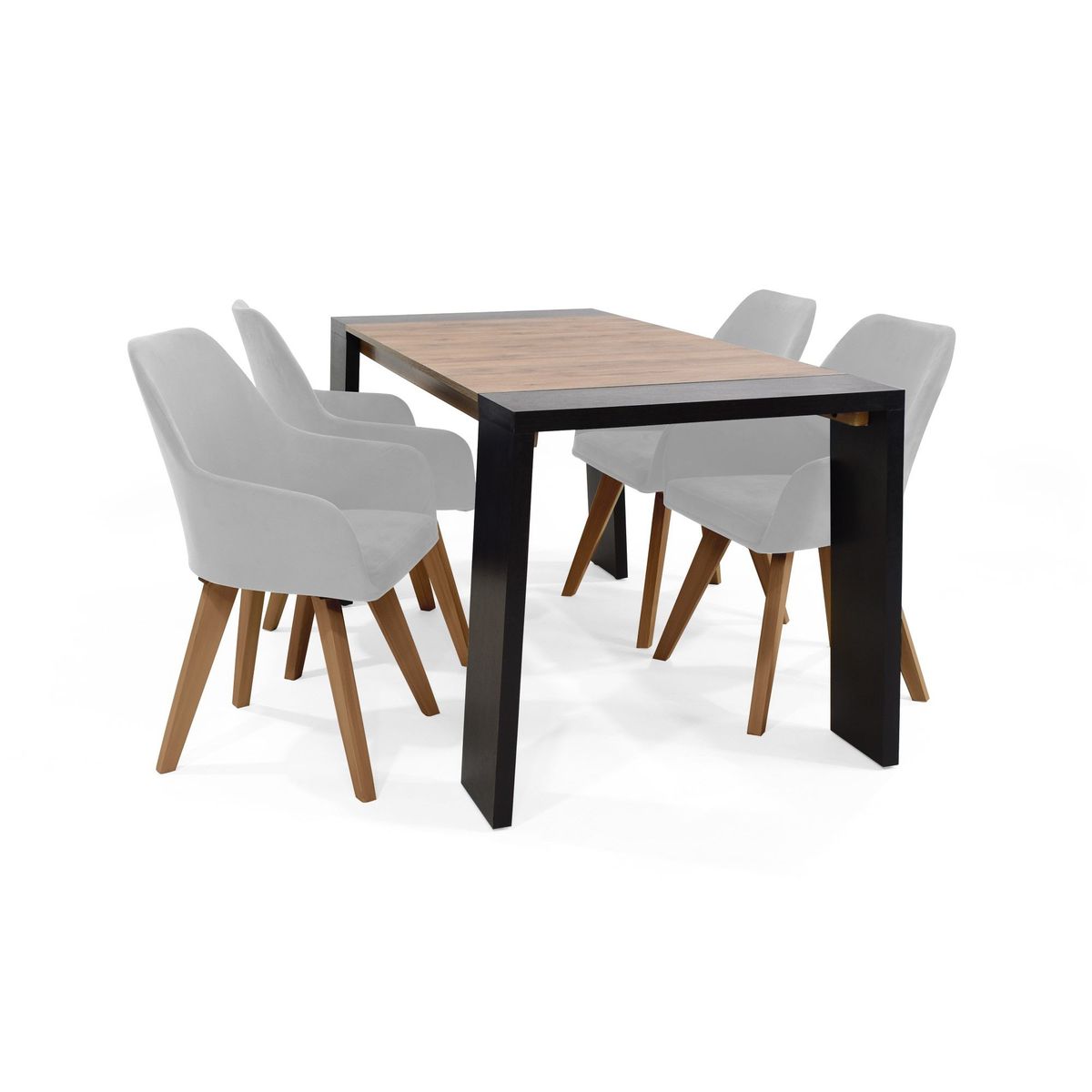 VENECIA - Set de Comedor 4 Puestos Chicago + Sillas Murcia Tela Plata