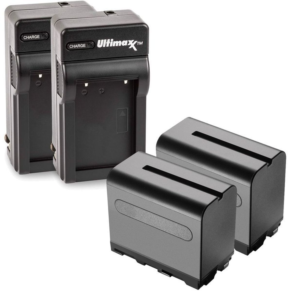 ULTIMAX - 2 cargadores + 2 baterias np-f970 para sony y luz led