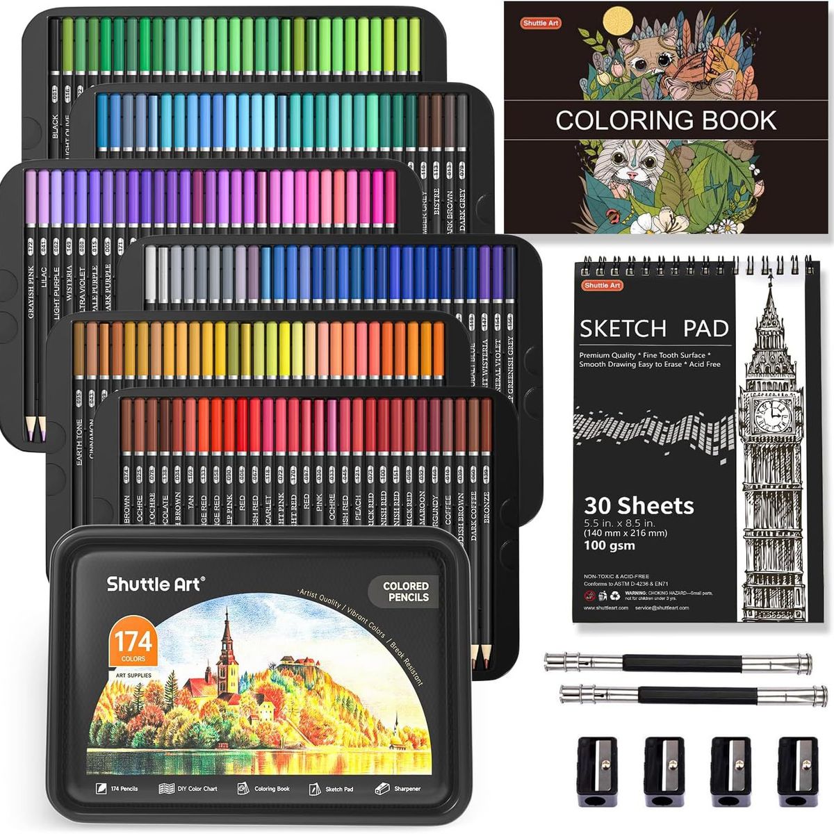 GENERICO - Kit De Dibujo Colores Profesionales 174 Und Shuttle Art