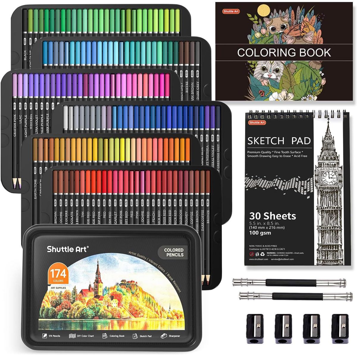 GENERICO - Kit De Dibujo Colores Profesionales 174 Und Shuttle Art