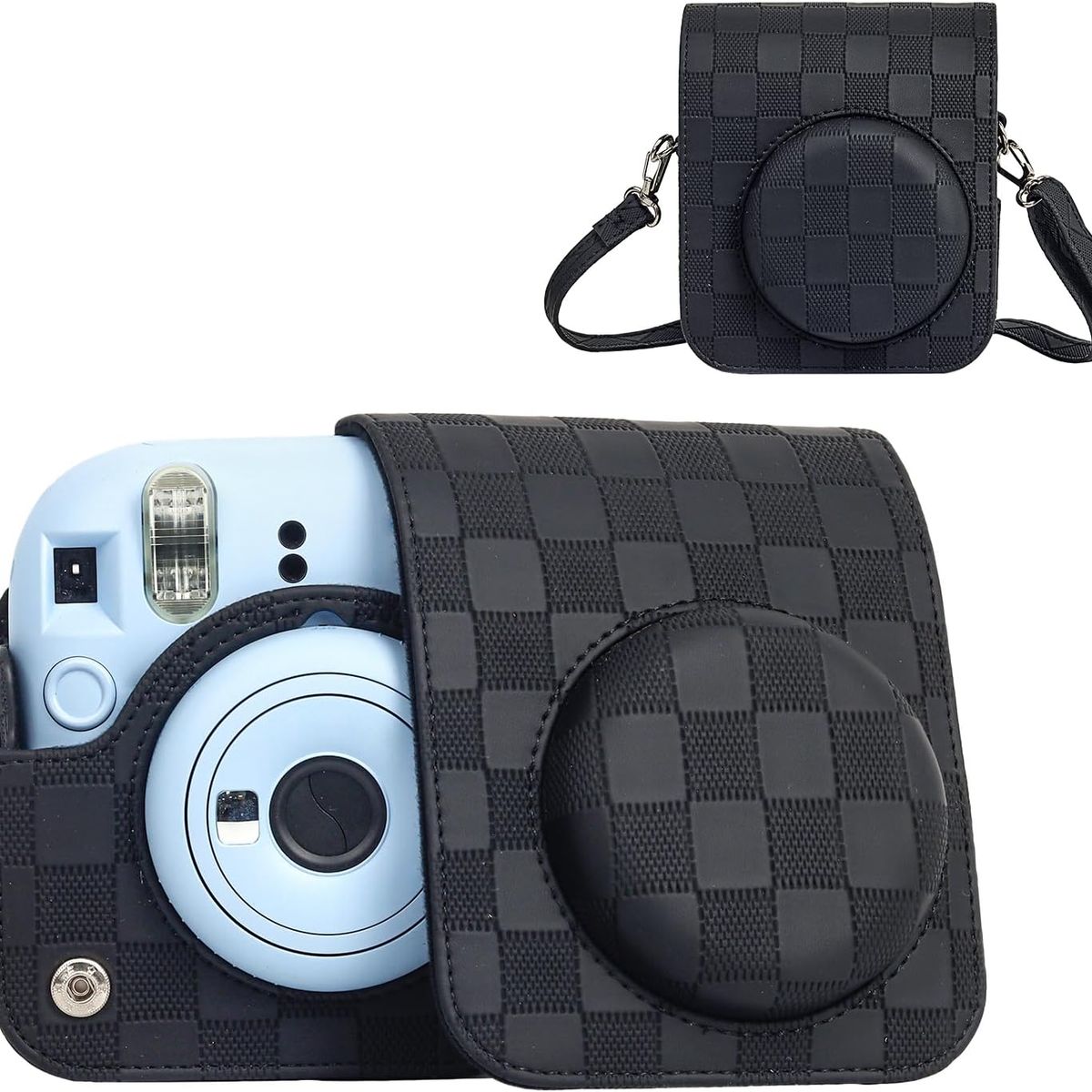 GENERICO - Estuche para Cámara Fujifilm Instax Mini 12 - Cuadros Negro
