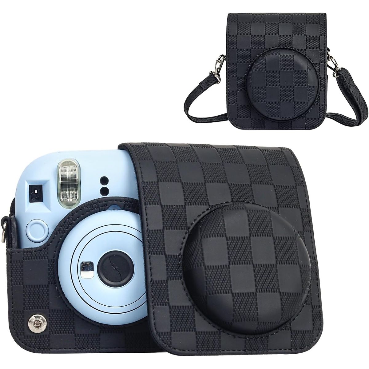GENERICO - Estuche para Cámara Fujifilm Instax Mini 12 - Cuadros Negro