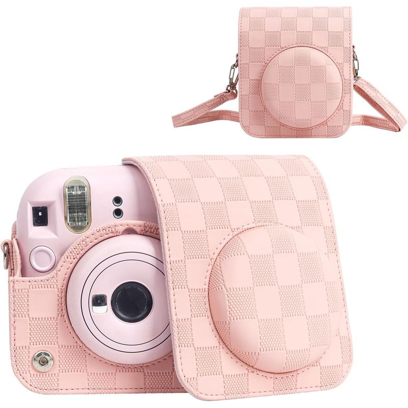 GENERICO - Estuche para Cámara Fujifilm Instax Mini 12 - Cuadros Rosado