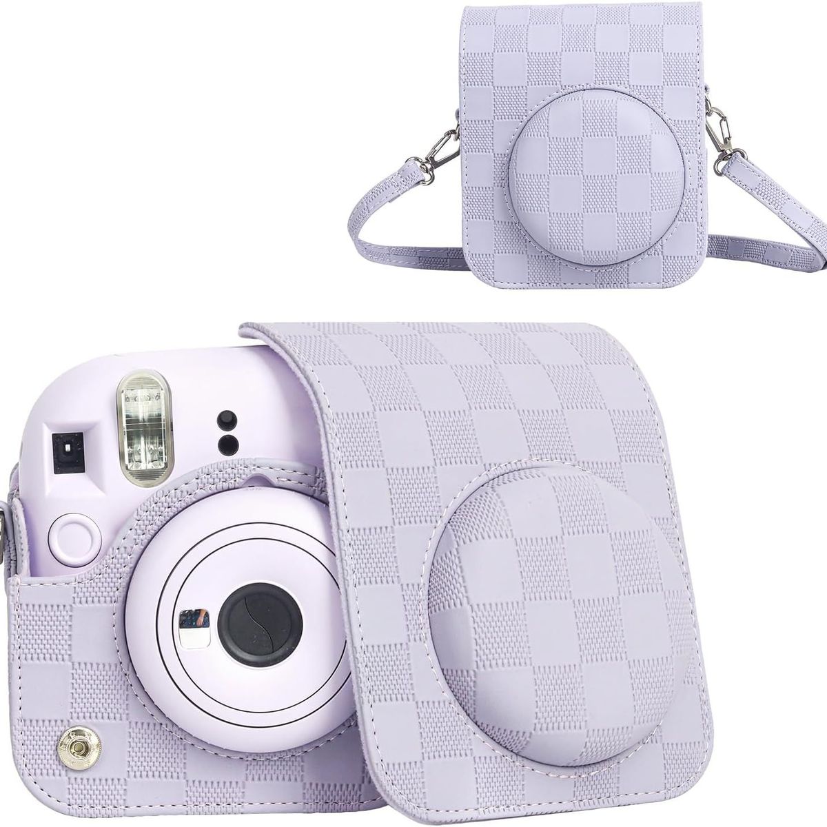 GENERICO - Estuche para Cámara Fujifilm Instax Mini 12 - Cuadros Purpura