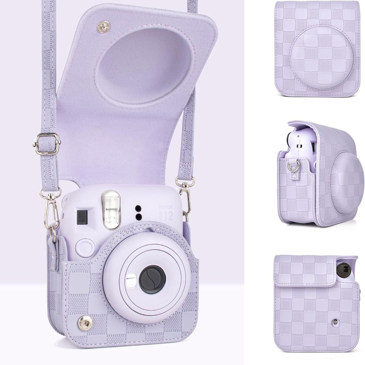 GENERICO - Estuche para Cámara Fujifilm Instax Mini 12 - Cuadros Purpura