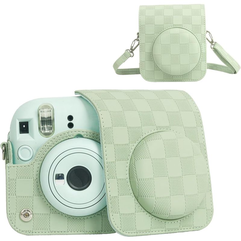 GENERICO - Estuche para Cámara Fujifilm Instax Mini 12 - Cuadros  Verde