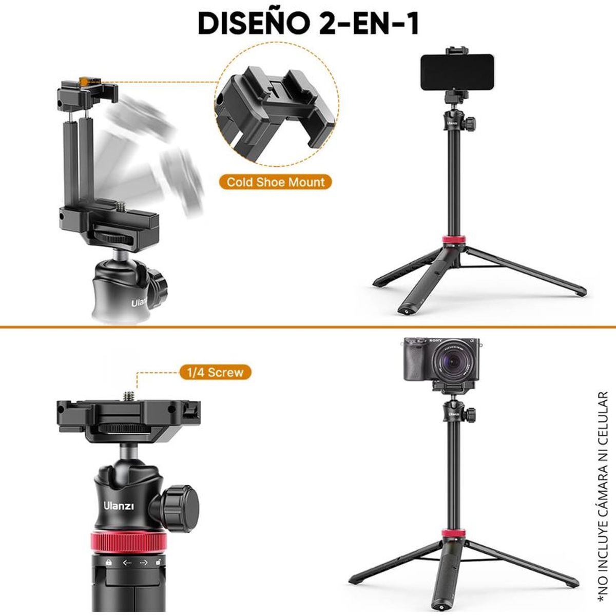 ULANZI - Tripode 2 en 1 extensible ulanzi para camara y celular MT-44