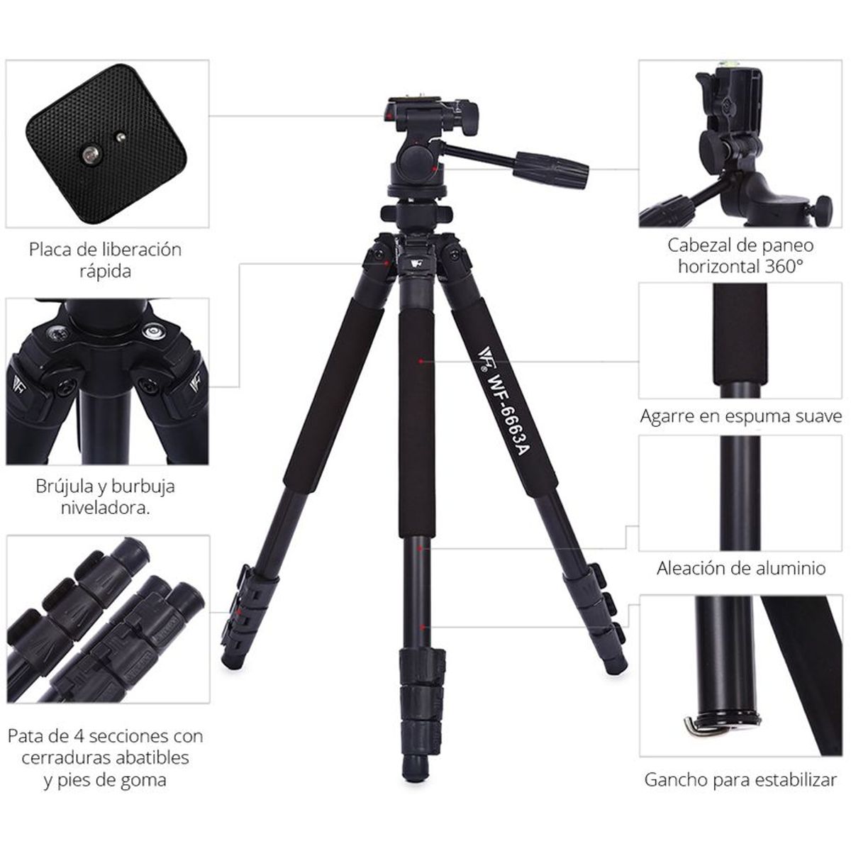 WEIFENG - Trípode weifeng 6663a cabeza fluida universal 16m
