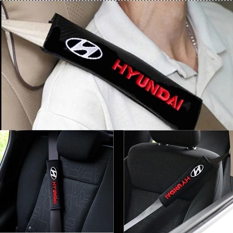 GENERICO - almohadilla cinturon hyundai logo y letras bordado x 2pcs