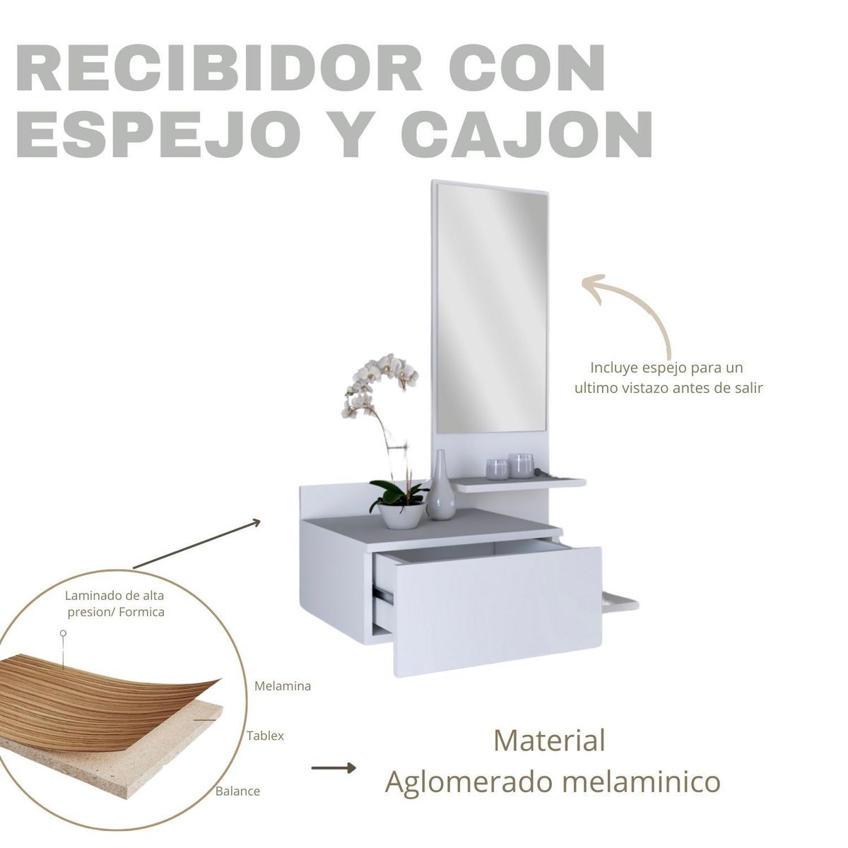 EKONOMODO COLOMBIA - Recibidor con espejo y cajon Blanco