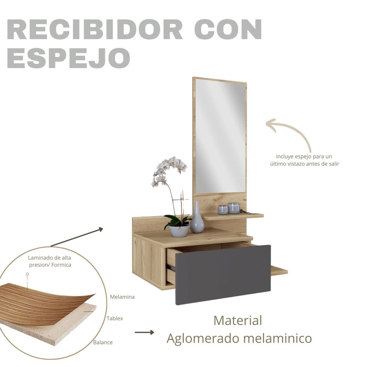 EKONOMODO COLOMBIA - Recibidor Con Espejo Y Cajon Nano Duna Plomo