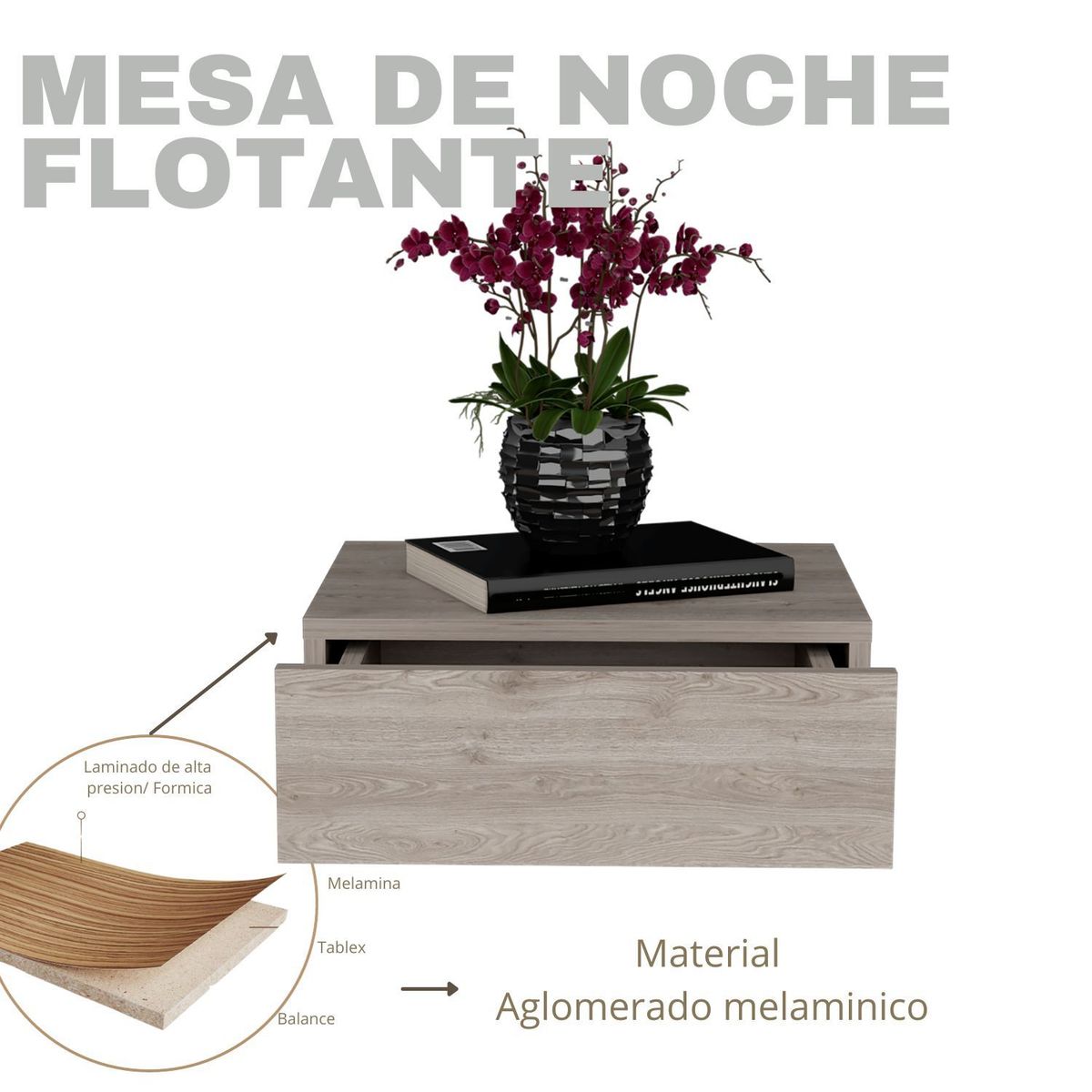 EKONOMODO COLOMBIA - Mesa De Noche Flotante Con Cajon Ceniza