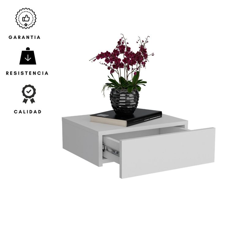 EKONOMODO COLOMBIA - Mesa de noche flotante con cajon blanco
