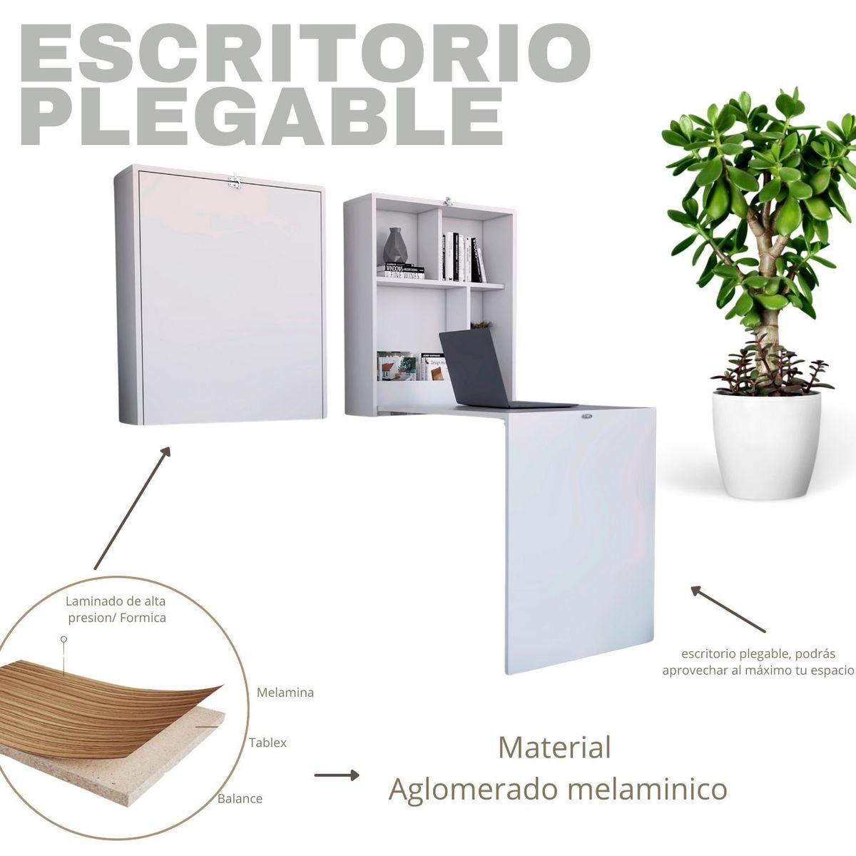 EKONOMODO COLOMBIA - Escritorio Plegable De Pared Plano Blanco