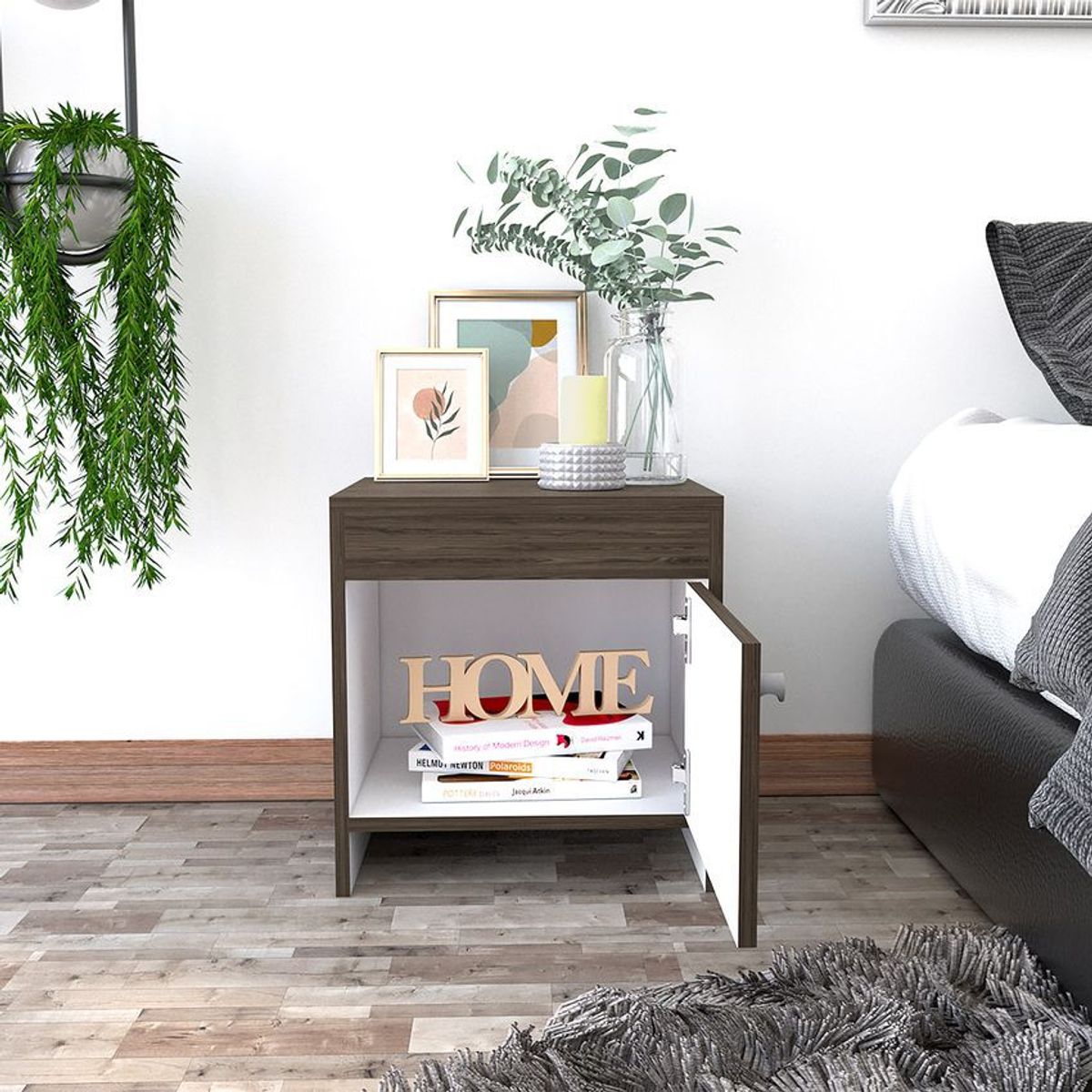 RTA MUEBLES - Mesa de noche colore coñac/blanco 4 rta muebles mcb 7775_.