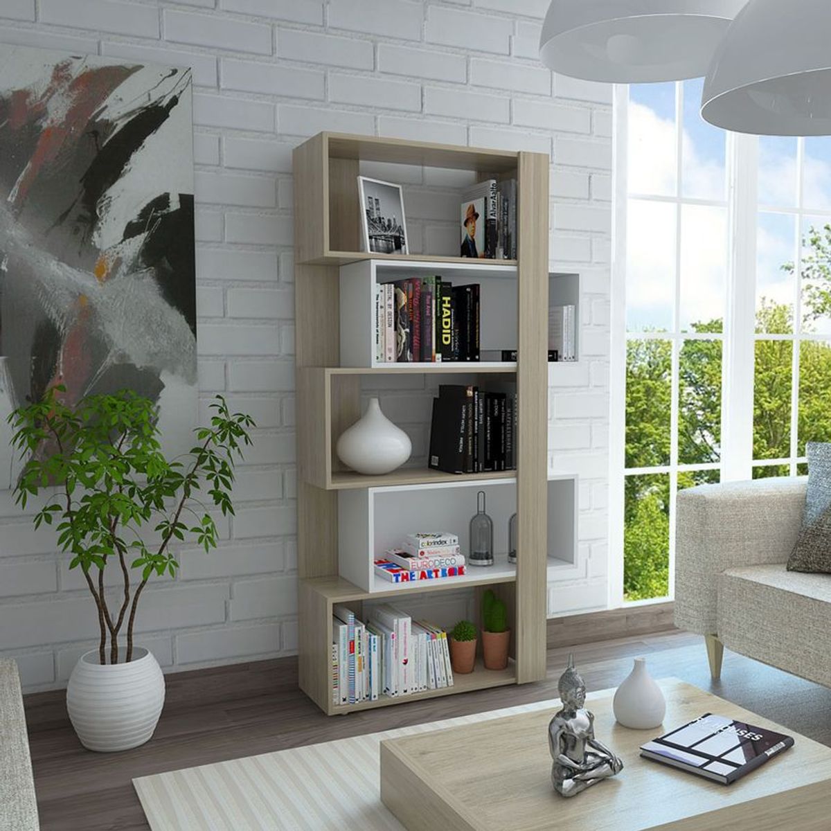 RTA MUEBLES - Biblioteca beijing rovere+blanco rta muebles blr 1854