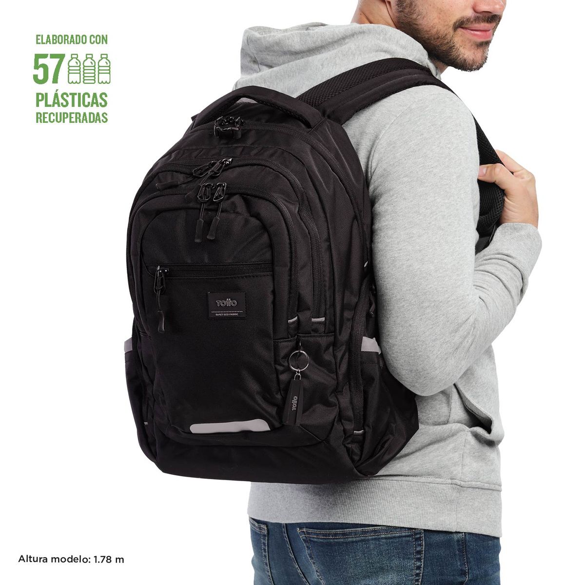 TOTTO - Morral Universitario Porta PC 13" Eufrates Negro Unisex