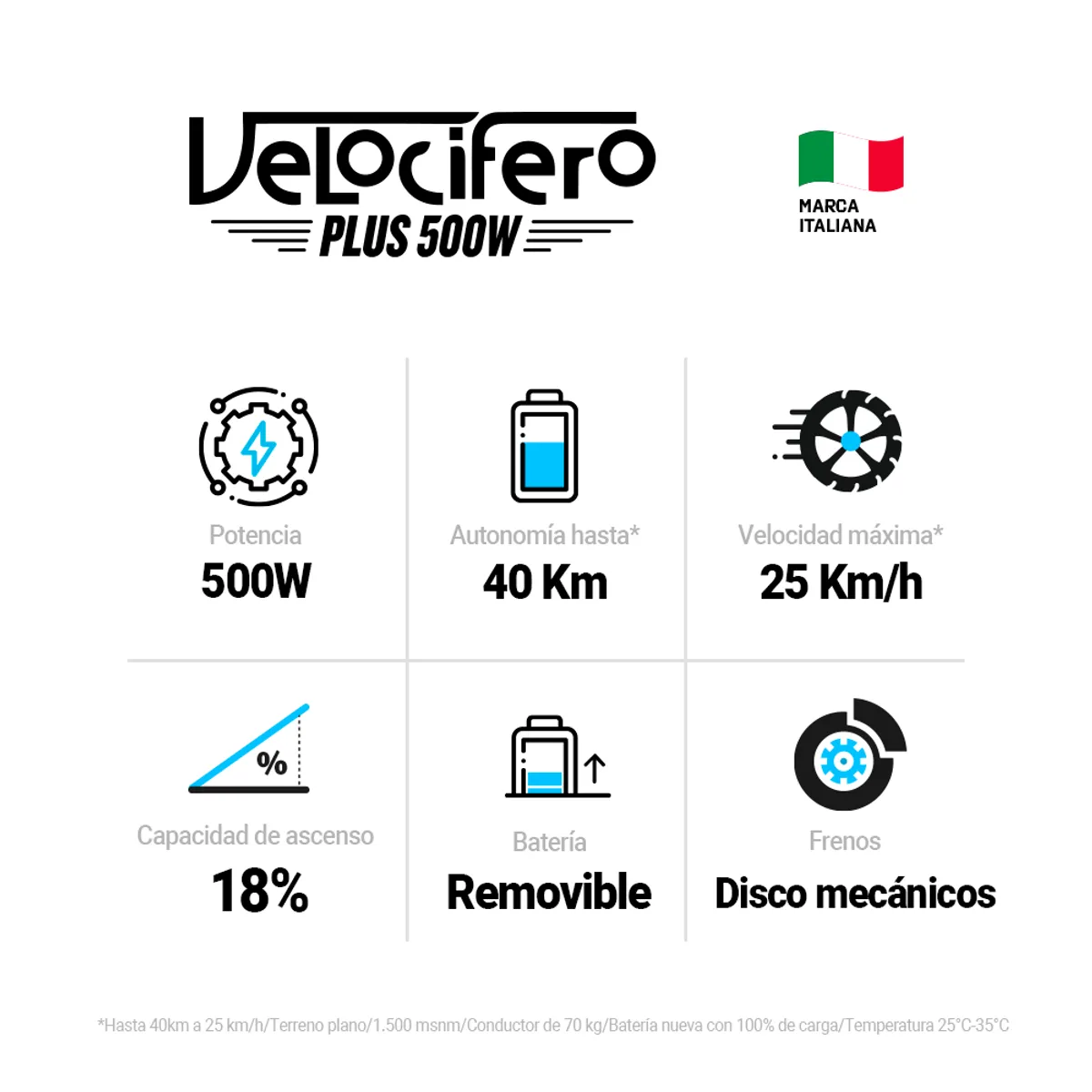 VELOCIFERO - Patineta eléctrica Velocifero Mini Mad 500w Auteco Azul