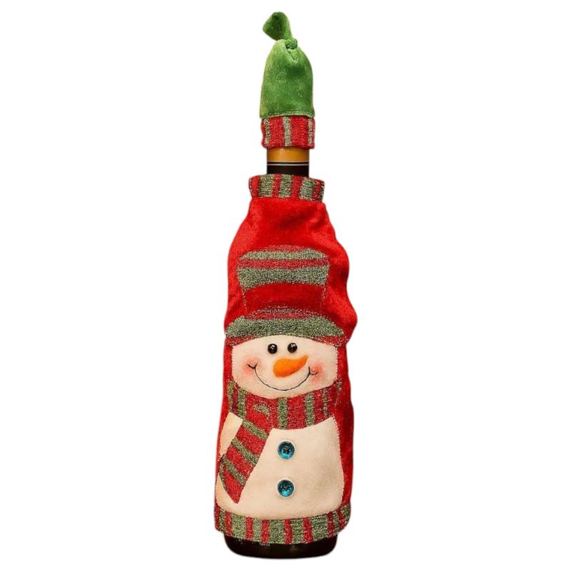 VOYPRE - Cubre Botellas De Vino Diseño Navideño Hombre de Nieve Gorro Verde